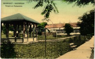 1917 Savanyúkút, Bad Sauerbrunn; Kurpark mit Restauration / gyógyszalon, fürdő, étterem. Pomper Fere...