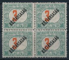 1919 Köztársaság portó 3f négyestömb balra tolódott értékszámokkal