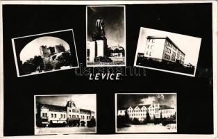 1938 Léva, Levice; várrom, Stefánik szobor, Polgári iskola, Városi szálloda, Tanítóképző / castle ru...