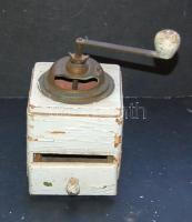 Antik fiókos fa kávédaráló viseltes állapotban, 22cm-es magassággal