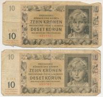 Német Harmadik Birodalom / Cseh-Morva Protektorátus 1942. 10K (2x) T:VG szakadások
German Third Emp...