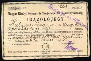 1935 Folyam- és Tengerhajózási Rt. éves arcképes első osztályú bérlete
