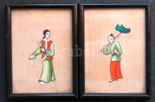 cca 1920 2 db festett japán selyemkép / Japaese silk picture 16x12 cm