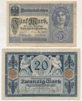 Német Birodalom 1915. 20M + 1917. 5M T:F
German Empire 1915. 20 Mark + 1917. 5 Mark C:F