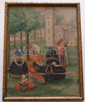 Országh Ilona: Sokác népviseletes lányok, gyermekek vegyes technika-papír, jelzett, keretben 21x26 cm