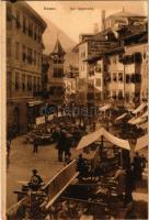 Bolzano, Bozen (Südtirol); Der Obstmarkt / fruit market, hotel, café and restaurant (crease)