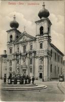 Gorizia, Görz; Jesuitenkirche / church, tram (worn corner)