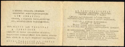 1954 Szegedi Izraelita Hitközség meghívója Löw Immanuel főrabbi megünneplésére