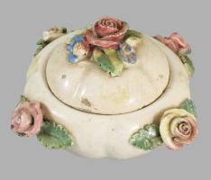 Ékszertartó dobozka, porcelán, kézzel festett, jelzés nélkül, kis kopással