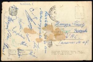 cca 1960 Csepel SC labdarúgói által aláírt képeslap (Szániel, Kalmár I-II., Preiner, Csurgó, stb.)