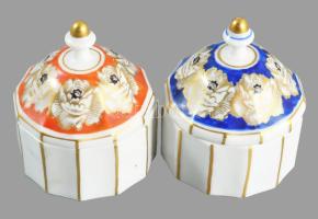 2 db porcelán tégely. Ékszeres, kézzel festett, jelzés nélkül, hibátlan m: 7 cm