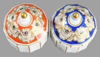 2 db porcelán tégely. Ékszeres, kézzel festett, jelzés nélkül, hibátlan m: 7 cm