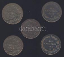 Ausztria 1780S-1790S. 1Kr (5x) T:3,3-