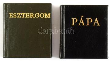 2 db minikönyv Andruskó Károly magyar városokról készített fametszeteivel: Esztergom.; Pápa. Bp., 19...