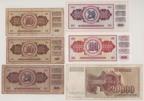Jugoszlávia 1974. 20D + 1978. 10D (2x) + 20D + 1986. 100D + 1987. 20.000D T:F-VG
Yugoslavia 1974. 2...