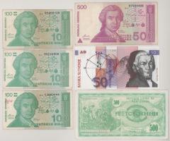 Horvátország 1991. 100D (3x) + 500D + Szlovénia 1992. 50T + Észak-Macedónia 1992. 500D T:XF-VG
Croa...