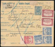 1917 Postai szállítólevél Arató-Parlament 2,75K + Fehérszámú Arató 10f bérmentesítéssel "NYÍRLÚ...