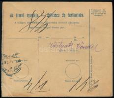 1918 Postai szállítólevél Arató-Parlament 95f bérmentesítéssel "POZSONY"