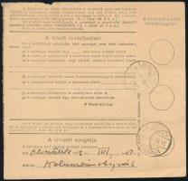 1942 Postai szállítólevél Kormányzói arcképsor 1P "MEZŐHEGYES" - "OLASZTELEK"