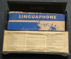cca 1940 Angol nyelvtanfolyam anyaga gramofonlemezeken + hozzá való könyv eredeti keménytokban / Gramophone language course in hard case