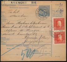 1914 Postai szállítólevél 2 x 30H bérmentesítéssel "RUMA" érkezési bélyegzéssel