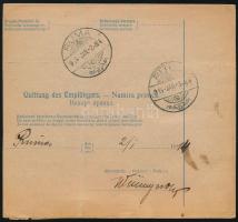 1914 Postai szállítólevél 2 x 30H bérmentesítéssel "RUMA" érkezési bélyegzéssel