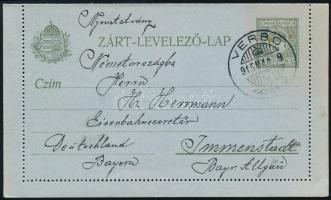 1915 6f díjjegyes zárt levelezőlap "VERBO"