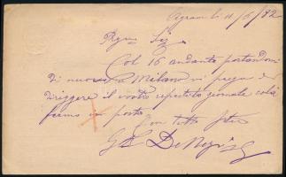 1882 2kr díjjegyes levelezőlap Színesszámú 3kr díjkiegészítéssel "ZAGREB" - Milánó