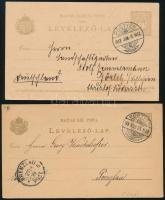 1899-1912 2 db díjjegyes levelezőlap mindkettő "PÖSTYÉN" bélyegzéssel