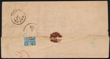 1873 Ajánlott levél Réznyomat 5kr + hátoldalon 10kr bérmentesítéssel, a 10kr felbontáskor kettévágva...