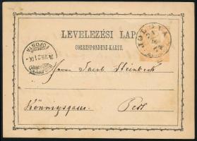 1874 2kr díjjegyes levelezőlap "JOLSVA / GÖMÖR. M." - "BUDAPEST / FŐPOSTA"