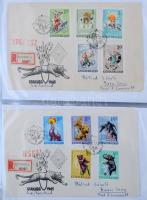 Magyar FDC összeállítás az 1950-es 60-as évekből iratrendezőben, hozzá 1-1 ausztrál és angol koronáz...