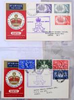 Magyar FDC összeállítás az 1950-es 60-as évekből iratrendezőben, hozzá 1-1 ausztrál és angol koronáz...