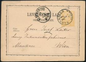 1873 2kr díjjegyes levelezőlap "NAGY-KÁLLÓ / SZABO.M." - "WIEN"