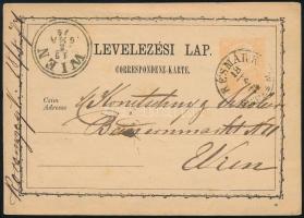 1873 2kr díjjegyes levelezőlap "KÉSMÁRK / SZEPES M." - "WIEN"