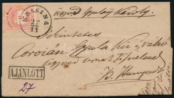 1875 Ajánlott levél 5kr + hátoldalán 10kr bérmentesítéssel "KRASZNA" - "BÁNFFY-HUNYAD...