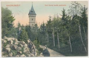 1910 Nagykároly, Carei; Gróf Károlyi kastély parkja. Csókás László kiadása / castle park (EK)