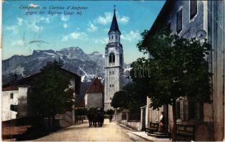 1910 Cortina d'Ampezzo, Campanile, gegen die Tofana / bell tower (EB)