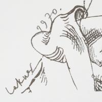 Lakner László (1936-): Kihívás (cím nélkül), ofszet, papír, jelzett a nyomaton, lapszéli kisebb szak...