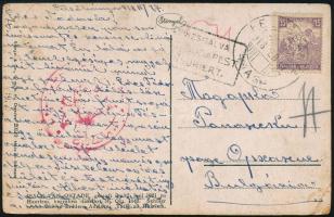 1918 Levelezőlap Fehérszámú Arató 15f bérmentesítéssel, cenzúra bélyegzéssel "FELSŐBÁNYA" ...