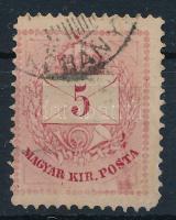 1874 Színesszámú 5kr jobb alsó háromszög és a koszorú alja durva javítással