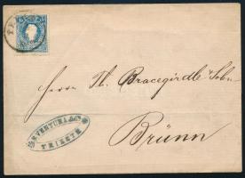 1860 15kr levélen "TRIEST" - "BRÜNN"