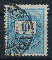 1881 Színesszámú 10kr jobb oldali háromszögek kontár lemezjavítással