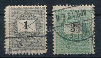 1889 1kr + 3kr felfelé tolódott értékszámok