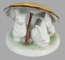 3 db Hollóházi figura + asztali készlet: cica, nyuszi, trombitás fiú 4-15 cm