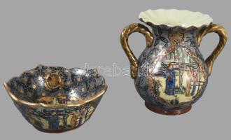 2 db japán szacuma edény. Kézzel festett, jelzett, hibátlan m: 14 cm , d: 15 cm