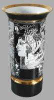 Hollóházi Szász Endre által tervezett mintával díszített porcelán váza. Matricás, jelzett, hibátlan,...
