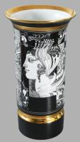 Hollóházi Szász Endre által tervezett mintával díszített porcelán váza. Matricás, jelzett, hibátlan,...