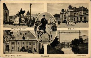 1941 Kolozsvár, Cluj; Horthy Miklós, Mátyás király szobra és szülőháza, vasútállomás, Szamos / Horth...