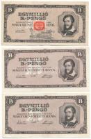 1946. 1.000.000BP (3x, egyiken 1.000.000P és 10BP postabélyeg, illetve két "100 éves a magyar v...
